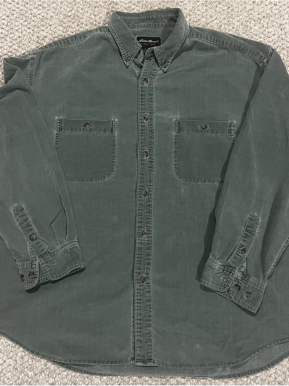 Eddie Bauer Shirt Men’s XXL Corduroy Green Long Sleeve Fall Vintage Y2K